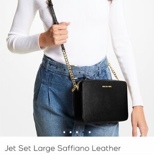 Michael Kors-Jet Set Large Saffiano Leather Crossbody Bag-Black